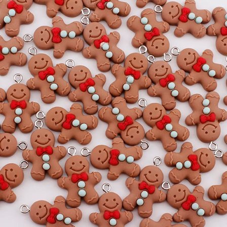 10pcs Christmas Gingerbread Man Charms Kawaii Resin Pendant Charms for Earring Bracelet Keychain Diy kid Jewelry Making Supplies