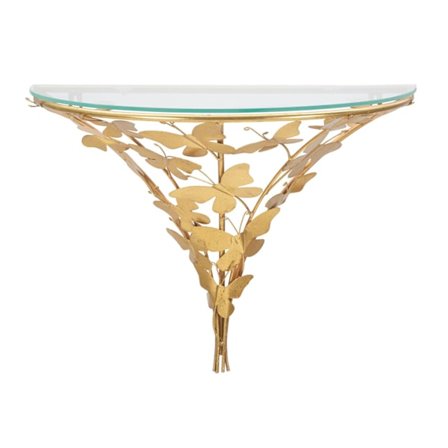 Seinälle kiinnitettävä kultainen yöpöytä perhoskuviolla