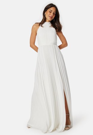 Bubbleroom Occasion-Pleated Halter Neck Wedding Gown-44