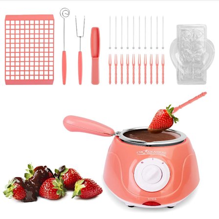 Smältande Fondue Set, MINI Elektrisk Choklad Smältgryta, Choklad Fondue Fontän, Värmare för Mjölkchoklad, Ost, Smör, Godis (Rosa)