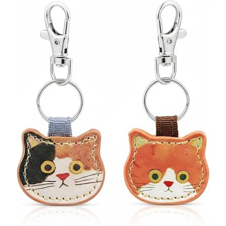 Calico Kat & Røde Katte Nøglering, Sød PU Læder Taskevedhæng & Bilnøgleholder, Tegneserie Dyregave til Katteelskere Kvinder Mænd Drenge Piger
