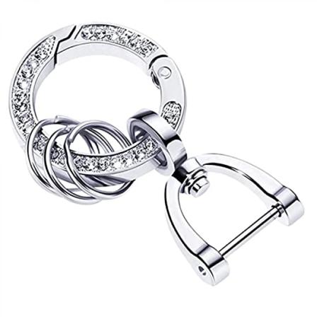 Bling Rhinestone Nyckelring för Bilnyckel, 14k Guldpläterad Legering Stigbygel Spänne Nyckelring för Kvinnor Män, Silver