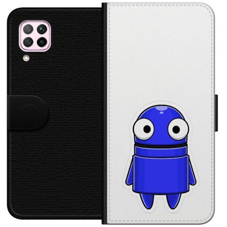 Kompatibelt Plånboksfodral till Huawei Huawei P40 lite Blå tecknad figur med stora ögon och ett vänligt uttryck i minimalistisk design