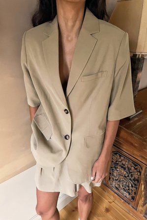 NA-KD Blazer à manches courtes - Tenue de bureau - Beige - EU 44
