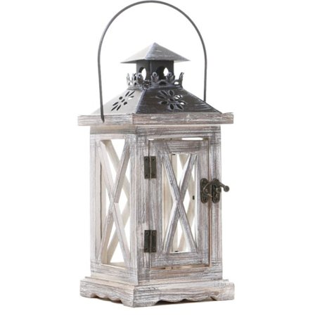 Dekorativ lykt i tre for stearinlys - 28cm rustikk lykt for interiør bord eksteriør vintage dekorasjon shabby chic bryllup hus hage jul