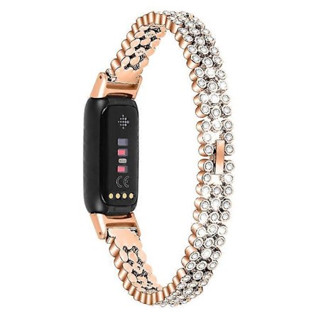 Runt Rhinestone Rostfritt Stål Klockarmband Metallarmband för Fitbit Luxe - Svart