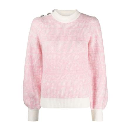 Ganni, Round-neck Knitwear Beige, Dames, Maat:S,print