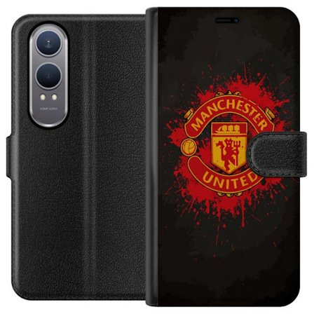 Kompatibelt Lommeboketui til OnePlus OnePlus Nord CE4 Lite Manchester United logo i rød og gul farge med røff sportslig bakgrunn