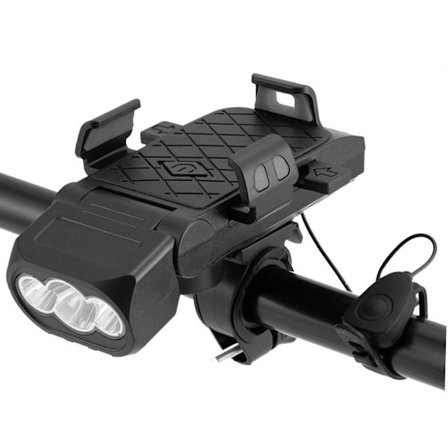 3-i-1 Cykel Lys Mobiltelefon Holder Forlygte Horn Praktisk Bærbar Cykel Usb Opladningslys Cykeltilbehør