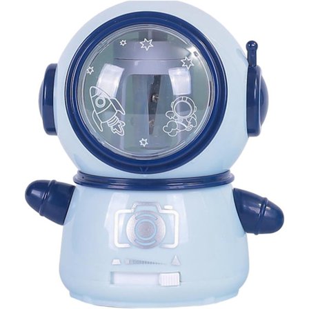 Kraftig Elektrisk Blyantspidser - Spaceman Design til Kunstnere & Klasseværelse, Sikker til Farveblyanter, Sød Tegneserie Lyseblå Sh