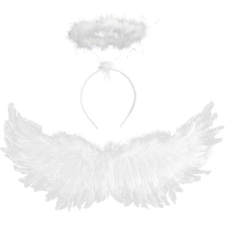 Englevinger og Halo, Hvide Englevinger Faldne Englevinger Halloween Kostume til Voksne Halloween Julefest Hvid