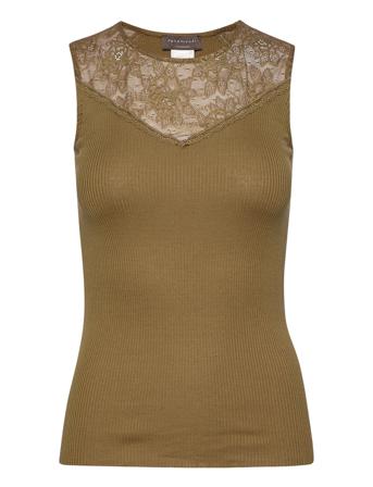 Silk Top Regular W/Lace Top Ærmeløs Top Grøn Rosemunde