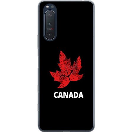 Yhteensopiva Puhelinkuori Sony Sony Xperia 5 II Graafinen vaahteralogo punaisella mustaa taustaa vasten, jossa on selkeä Kanada-viittaus ja minimalis