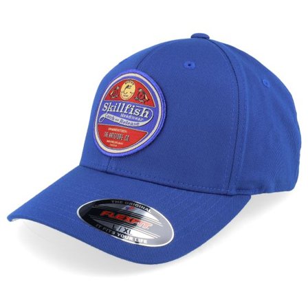 Skillfish - Blå flexfit Keps - Retro Fishing Logo Wooly Combed Royal Flexfit @ Hatstore