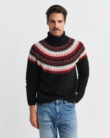 GANT Herren Fair Isle Rollkragenpullover (M) Schwarz