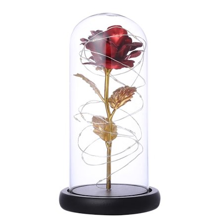 Förtrollad Röd Ros i Glaskupol med LED-ljus Alla Hjärtans Dag Present Dekoration