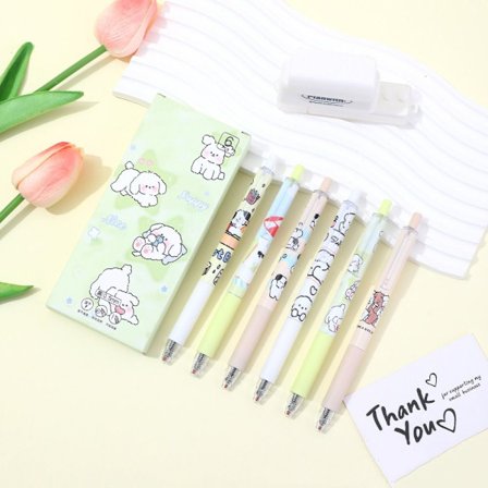6 STK Cute Puppy Retractable Gel Pen Kuglepen 0,5 mm