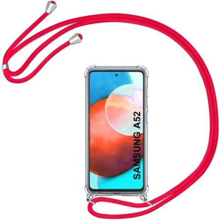 Taske til Samsung A52 5G (6,5") Beskyttelse Forstærkede hjørner Blød stødsikker Transparent Anti-ridse + rød kæde transparent-röd