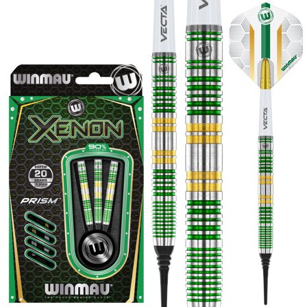 Winmau Xenon Soft Tip Darts 20g 90% Tungsten Steel Green Gold - Professional Darts Flights Set for Players