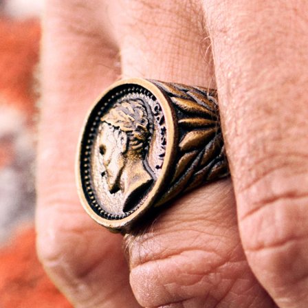 Obelius | Anel de Sinete Moeda de César Dourado Vintage para homens - Anéis de sinete