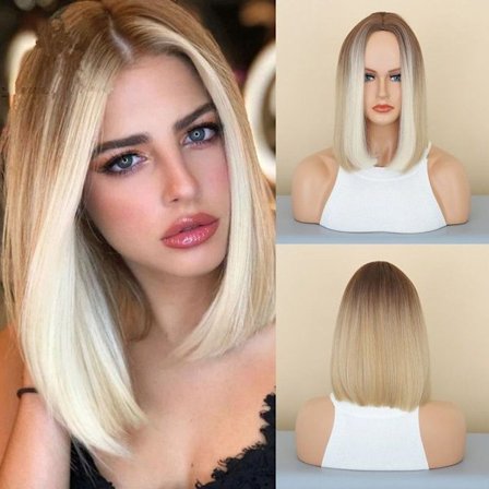 Ombre-kultaiset olkapäille ulottuvat muodikkaat luonnolliset synteettiset peruukit