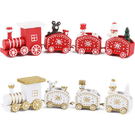 2 stk. Liten Juletog Ornament Henger Tog Karavan Form Snømann Julenissen Kreativ Gave Dekorasjon Rød Hvit