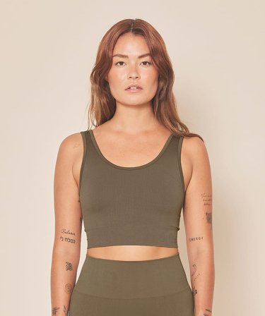 Moonchild Soft Rib Seamless Crop Top Olive XS, Tøj & Bolig, Tøj, Toppe