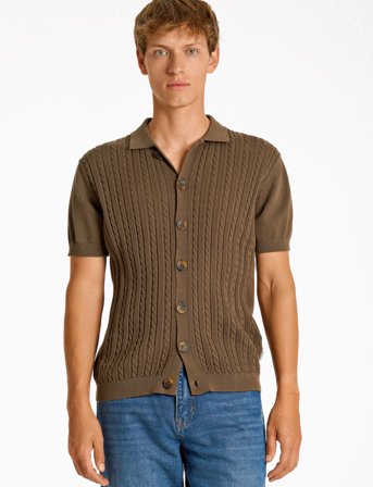 Lindbergh Knitted S/S Cable Cardigan - Brown - L