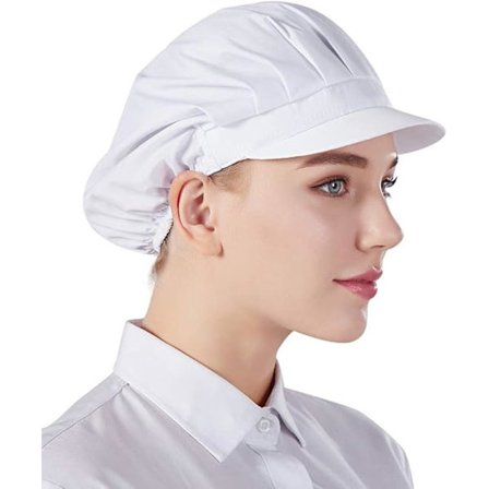 1 stk. Unisex kokkehat elastisk kokkehue køkken bage madlavning hat til mænd kvinder med skygge - Hvid