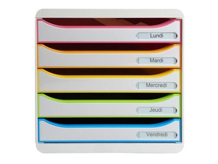 Exacompta Blankettbox BIGBOX 5 lådor vit med flerfärgade lådor - Lyreco - Kontorsmaterial - Till skrivbordet - Blankettfack och Boxar