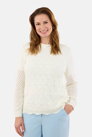 SIGNATURE - Strik med lange ærmer – Råhvid – Hulmønster