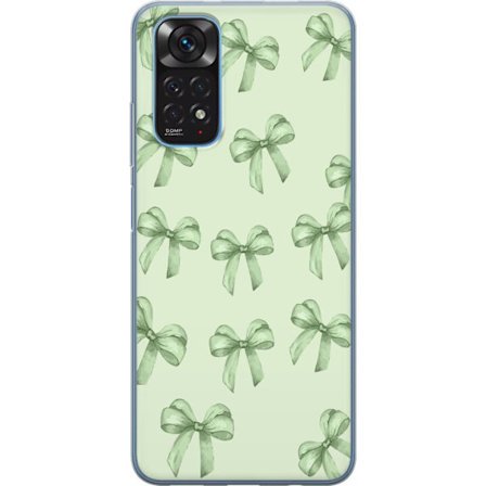 Xiaomi Redmi Note 11 Gennemsigtig cover Grønt båndmønster sød pastel bue design æstetisk sød gave sømløs tapet blød minimal baggrund feminin