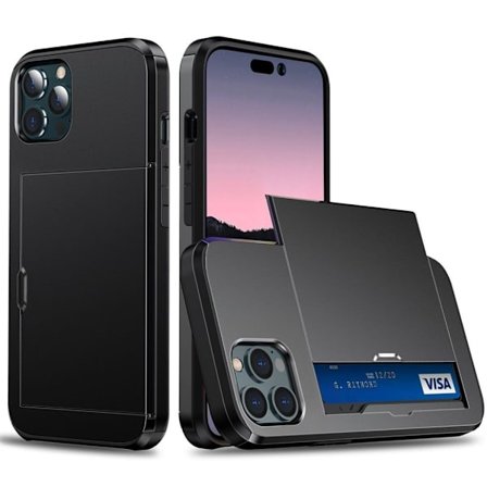 iPhone 14 Pro case with slide card holder - Black