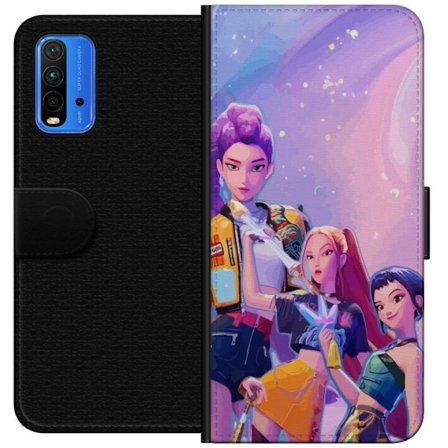 Yhteensopiva Lompakkokotelo Xiaomi Redmi Note 9 4G Tulevaisuuden popdivat neonväreissä, joilla on taianomaisia yksityiskohtia unenomaisen galaksitau