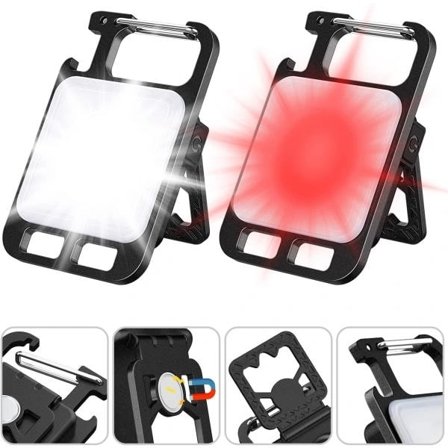 Mini LED Arbejdslampe 2 stk. 1000 Lumen USB-C Genopladelig Nøgleringslygte Oplukker Magnet 4 Tilstande Vandtæt Inspektionslampe