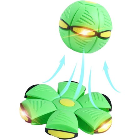 Flygende tallerken ball for kjæledyr, magisk deformasjon UFO-leketøy for barn kjæledyr, hund utendørs leker flygende ball (grønn, 3 lys)