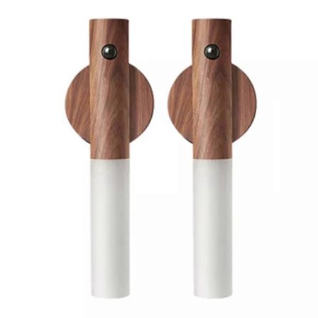 Valnøtt Smart Bevegelsessensor LED Nattlys USB Oppladbar Vegglampe for Gang, Soverom og Garderobe