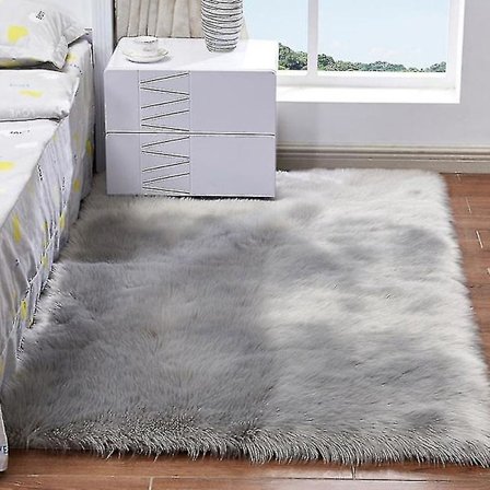 Rektangulär Dekorativ Fluffig Matta Anti-Halk Sovrum Matta