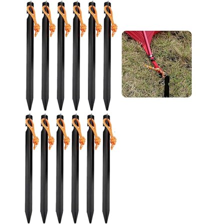 12 stk. teltpløkker, 18 cm metalpløkker, jordspyd til telte, Al