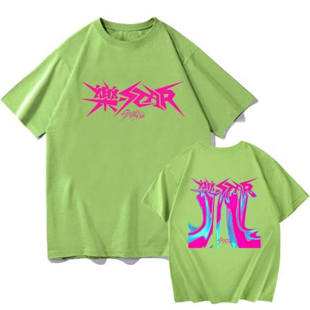Kpop Stray Kids Rock Star Album T-paita Naisille ja Miehille - Streetwear, Lyhythihainen, Fanit-T-paita, Lahja vihre XXL green