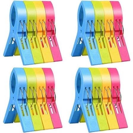 16 Stycken Stora handduksklämmor, plastklädnypor, klädnypa strand, stora färgade klädnypor