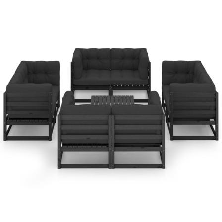 Vidaxl Loungegrupp Med Dynor 9 Delar Massiv Furu Svart