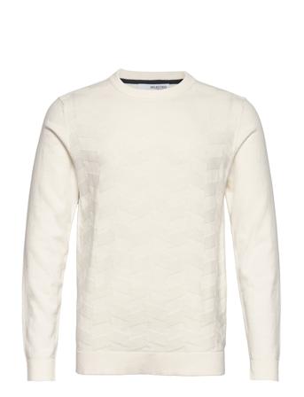 Slhromen Ls Knit Pattern Crew Neck B White Selected Homme