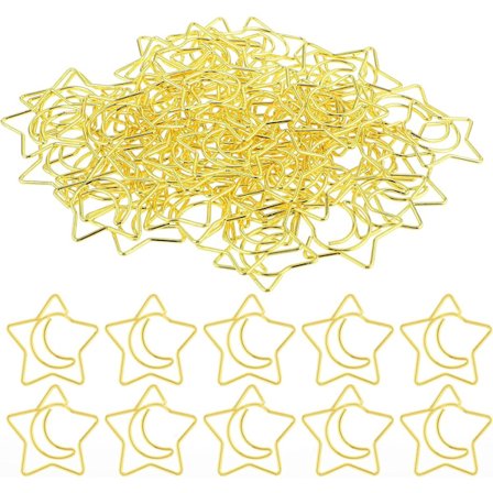 (Guld) 60 stk. Dekorative Papirclips Kreative Metal Måne- og Stjerneformede Papirclips Sjove Søde Papirclips Guld Månestjerneformede Papirclips 