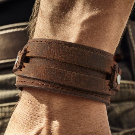 Gladius | Piaskowa bransoletka zatrzaskowa ze skóry bydlęcej full grain dla mężczyzn - Bransoletki szerokie