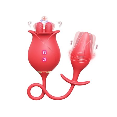 Ros Dubbelhuvad Tungslickande Massage Vibrator för Kvinnor (Röd)