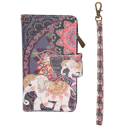 Mobiltelefon skyddsfodral telefon målad dragkedja väska med handledsrem för IPHONE 12 PROElefant