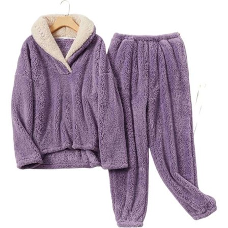 HAUFR Dame Fluffy Pyjamassæt Pullover Bukser Vinter Varm Casual Fuzzy Plys Loungewear Natttøj - Perfet Purple