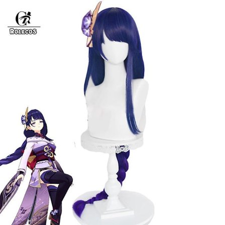 Raiden Shogun Cosplay Wig Game Genshin Impact Cosplay Wig 100cm Women Headwear Ponytail Heat Resistant Synthetic Hair SWPF