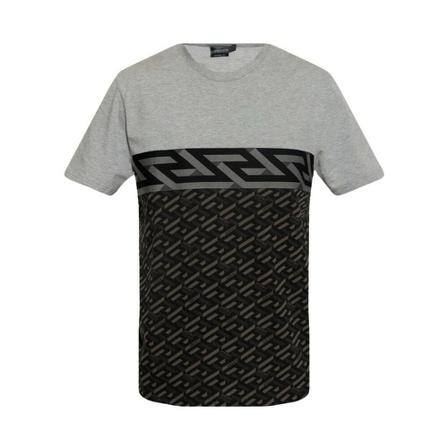Versace, T-shirt with La Greca motif Zwart, Heren, Maat:M,Katoen